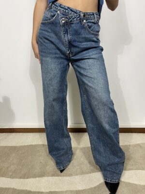 jeans chiusura asimmetrica palazzo