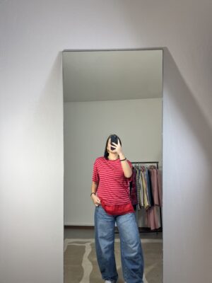 t shirt righe con pizzo